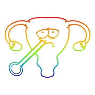 Rainbow gradient line drawing cartoon poorly uterus Stock Illustration
