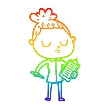 Rainbow gradient line drawing cartoon calm woman Ilustración de archivo