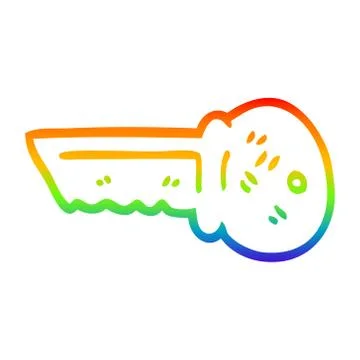 Rainbow gradient line drawing cartoon gold key Stock Illustration