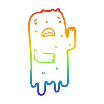 Rainbow gradient line drawing cartoon ghost Ilustración de archivo