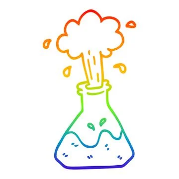 Rainbow gradient line drawing cartoon exploding chemical set Illustrazione stock