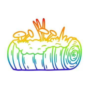 Rainbow gradient line drawing cartoon old log with mushrooms Stock-Illustration