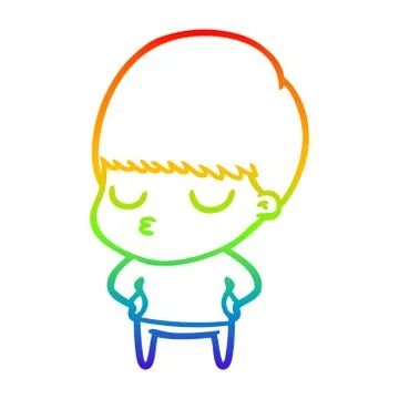 Rainbow gradient line drawing cartoon calm boy Ilustración de archivo