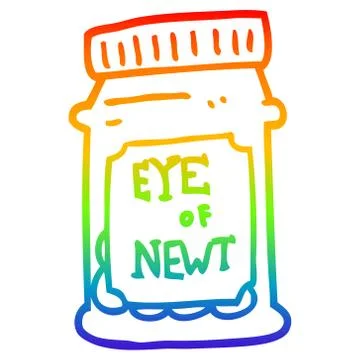 Rainbow gradient line drawing cartoon eye of newt bottle Ilustração Stock