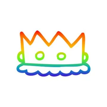 Rainbow gradient line drawing cartoon royal crown Stock Illustration