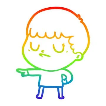 Rainbow gradient line drawing cartoon grumpy boy Stock Illustration