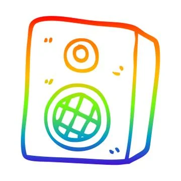 Rainbow gradient line drawing cartoon music speaker Stock Illustration