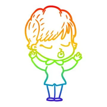 Rainbow gradient line drawing cartoon woman with eyes shut Stock Illustration