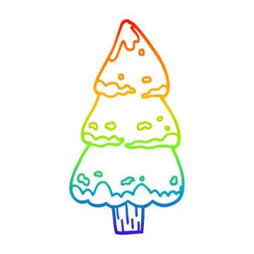 Rainbow gradient line drawing cartoon pine trees Stock Illustration