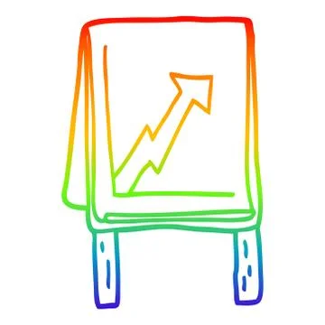 Rainbow gradient line drawing cartoon business chart with arrow Stock Illustration