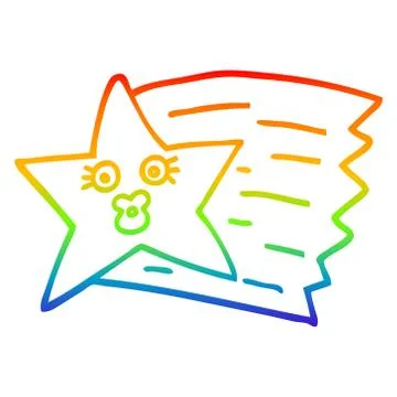 Rainbow gradient line drawing cartoon shooting star Stock-Illustration