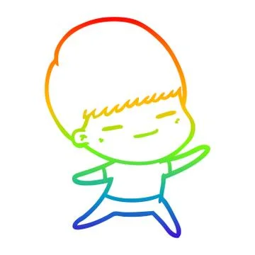 Rainbow gradient line drawing cartoon smug boy Stock Illustration
