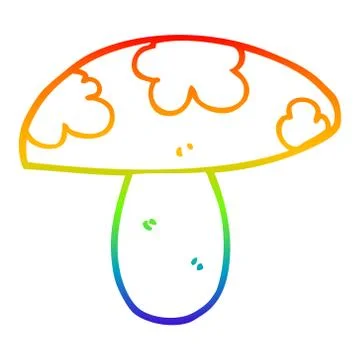 Rainbow gradient line drawing cartoon mushroom Stock Illustration