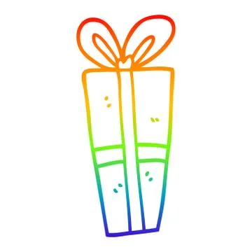 Rainbow gradient line drawing cartoon christmas present Ilustración de archivo