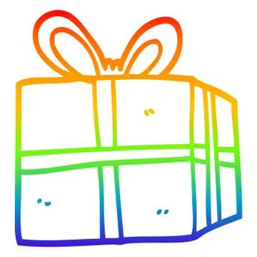 Rainbow gradient line drawing cartoon wrapped present Ilustración de archivo