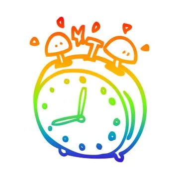 Rainbow gradient line drawing cartoon alarm clock イラスト素材