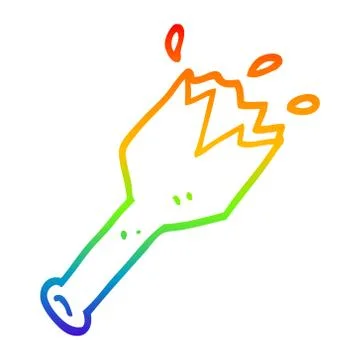 Rainbow gradient line drawing cartoon  smashed glass bottle Stock Illustration