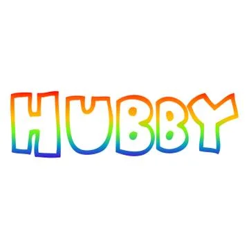 Rainbow gradient line drawing cartoon word hubby Stock Illustration