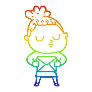 Rainbow gradient line drawing cartoon calm woman Ilustración de archivo