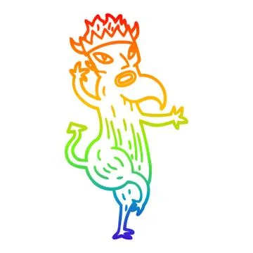 Rainbow gradient line drawing cartoon devil Stock Illustration