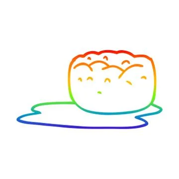 Rainbow gradient line drawing cartoon yorkshire pudding and gravy Stock Illustration
