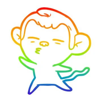 Rainbow gradient line drawing cartoon suspicious monkey Stock Illustration