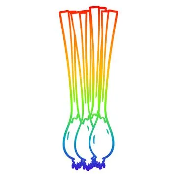 Rainbow gradient line drawing cartoon spring onions Stock Illustration