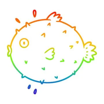 Rainbow gradient line drawing cartoon puffer fish Stock Illustration