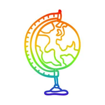 Rainbow gradient line drawing cartoon globe Stock Illustration