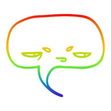 Rainbow gradient line drawing cartoon speech bubble with face Stock Illustration
