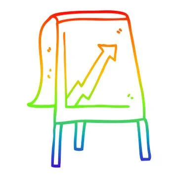 Rainbow gradient line drawing cartoon business chart with arrow Stock Illustration
