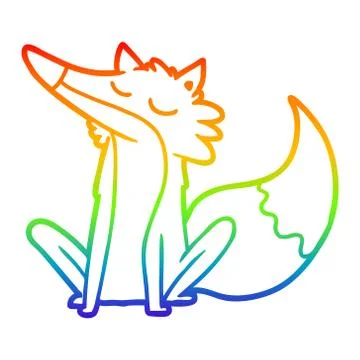 Rainbow gradient line drawing cartoon wolf 스톡 일러스트