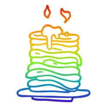 Rainbow gradient line drawing cartoon stack of pancakes Stock Illustration