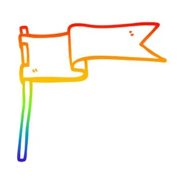 Rainbow gradient line drawing cartoon flag waving in wind Stock Illustration