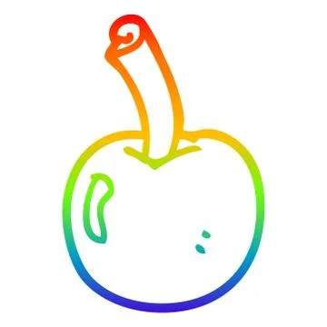 Rainbow gradient line drawing cartoon cherry Stock Illustration