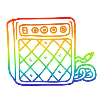 Rainbow gradient line drawing cartoon retro speaker system Stock Illustration
