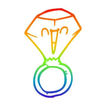 Rainbow gradient line drawing cartoon red ruby ring 库存插图
