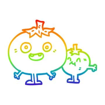 Rainbow gradient line drawing cartoon happy tomatoes Stockillustratie
