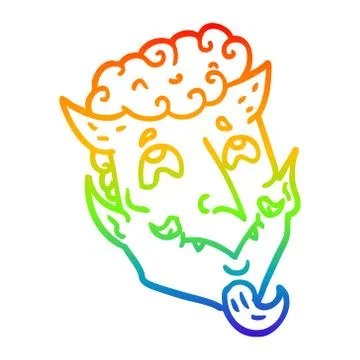Rainbow gradient line drawing cartoon devil face Stock Illustration