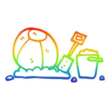 Rainbow gradient line drawing cartoon beach objects Stockillustratie