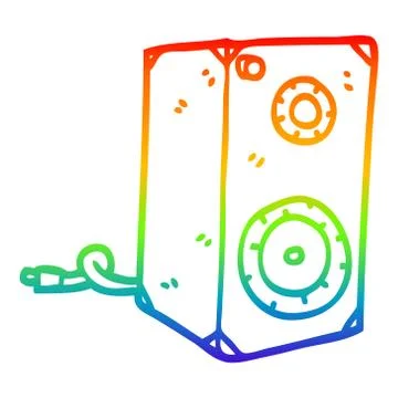 Rainbow gradient line drawing cartoon retro speaker Stock Illustration