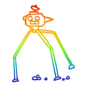 Rainbow gradient line drawing cartoon space rocket Stock Illustration