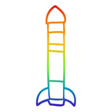 Rainbow gradient line drawing cartoon tall rocket Stock Illustration