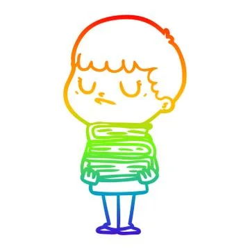 Rainbow gradient line drawing cartoon grumpy boy Stock Illustration