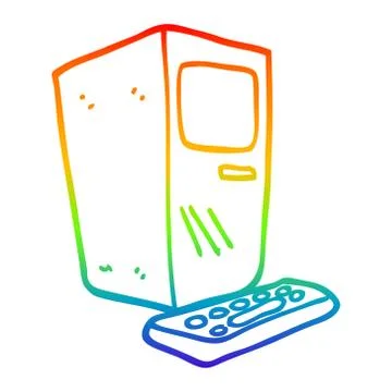 Rainbow gradient line drawing cartoon office computer 스톡 일러스트