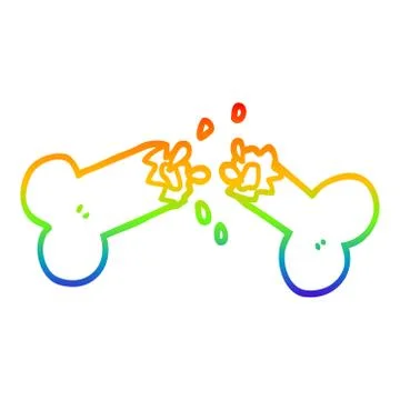 Rainbow gradient line drawing cartoon snapped bone Illustrazione stock