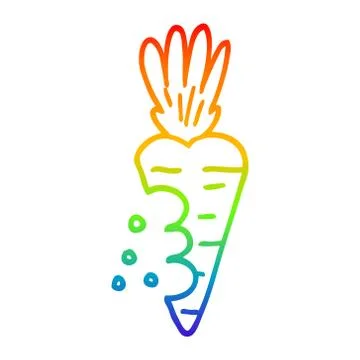 Rainbow gradient line drawing cartoon carrot with bite marks Illustrazione stock