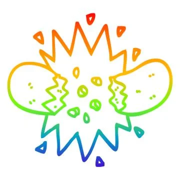 Rainbow gradient line drawing cartoon exploding sausage Stock Illustration