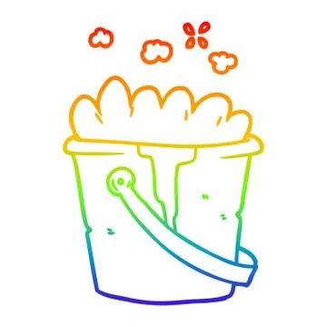 Rainbow gradient line drawing cartoon bucket of soapy water Stock-Illustration
