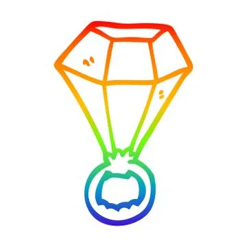 Rainbow gradient line drawing cartoon red ruby ring 库存插图